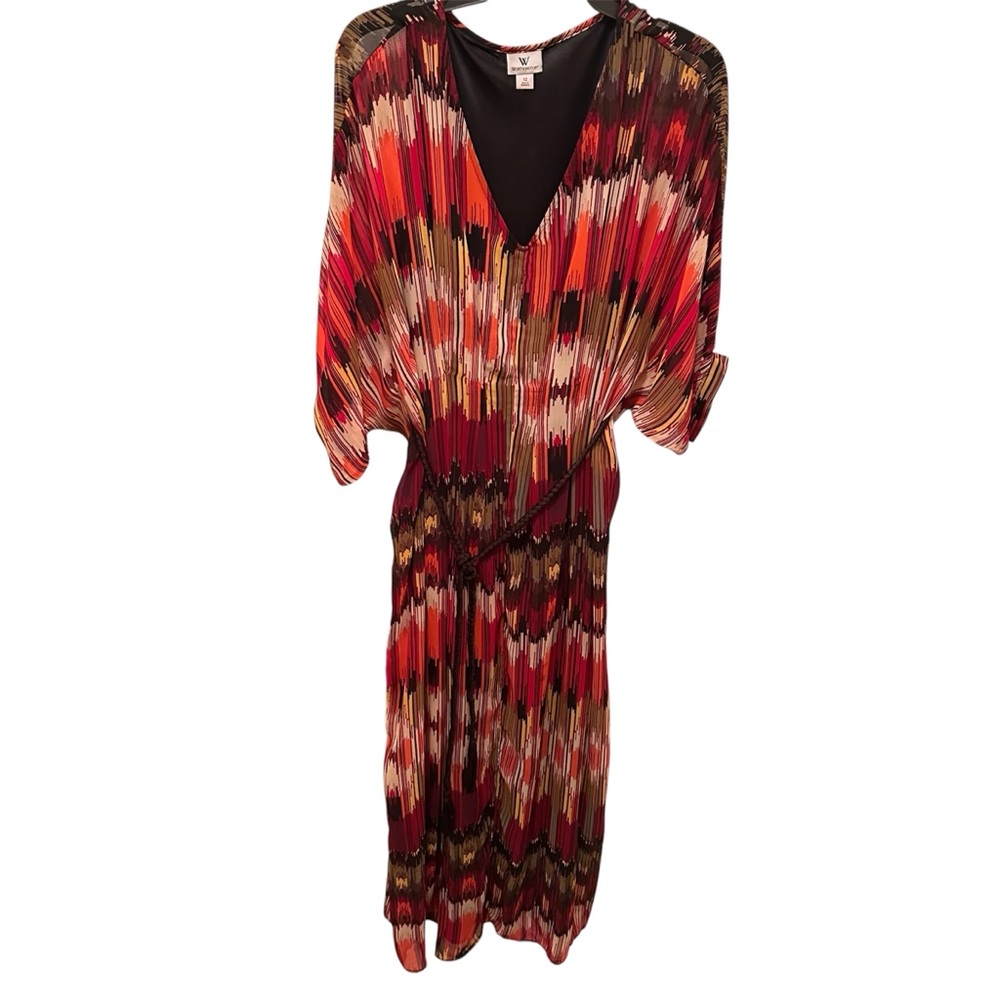 Abstract Red Multi-Print Maxi Dress – Size 12